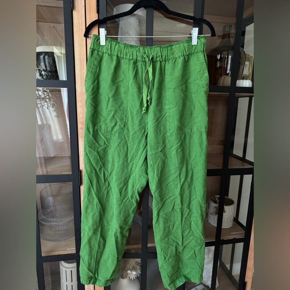 Zara linen pants straight leg high rise pockets drawstring lime green 4043/042 - Picture 8 of 11